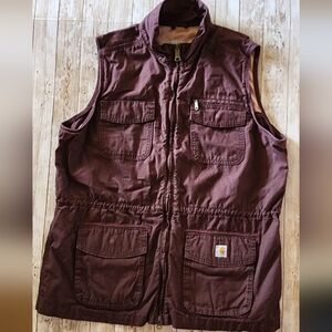 Carhartt Deep Wine El Paso Utility Vest Women's XL Rugged Pockets Outdoor